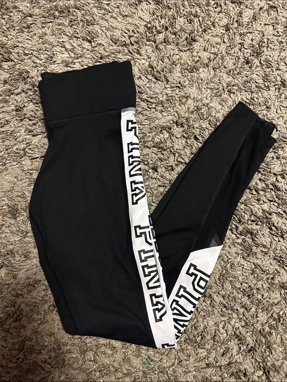 PINK Victoria's Secret Black Ultimate Leggings with White Logo Side Stripe